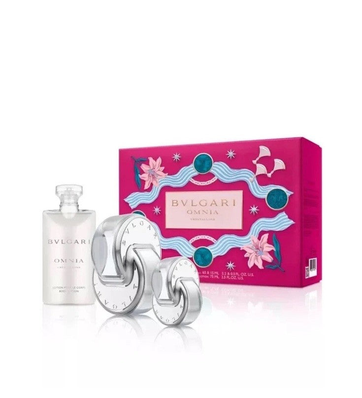Omnia Crystalline By Bvlgari 3Pcs Gift Set For Women EDT Spray New In A Box