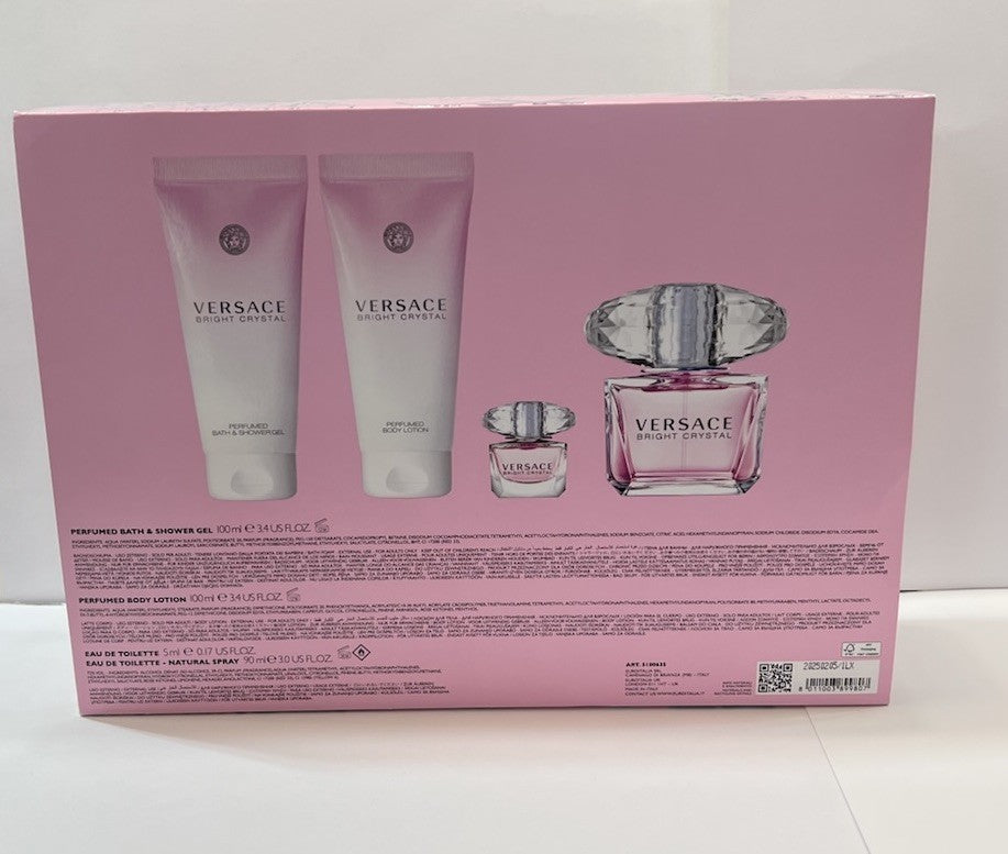 Versace Bright Crystal 4pc Gift Set For Women With 90ml+5ml Edt+100ml Of B/L&SG