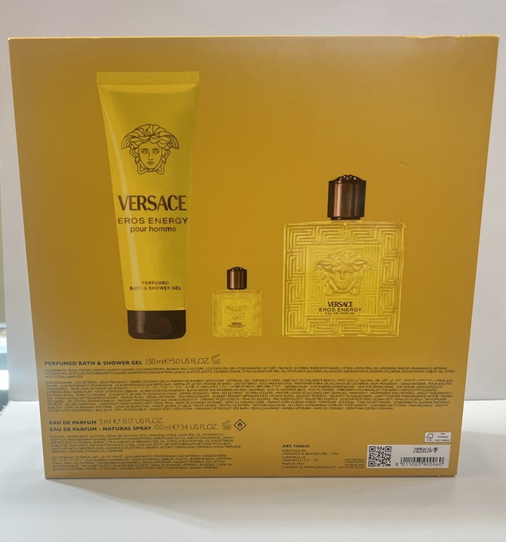 Versace Eros Energy 3pc Gift Set With 3.4+0.17oz Edp+5oz S/G