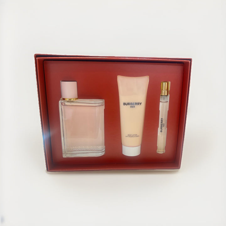 Burberry Her 3pc Gift Set With 3.3oz + 0.33oz Edp Spray +2.5oz B/L