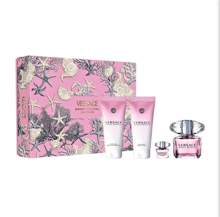Versace Bright Crystal 4pc Gift Set For Women With 90ml+5ml Edt+100ml Of B/L&SG