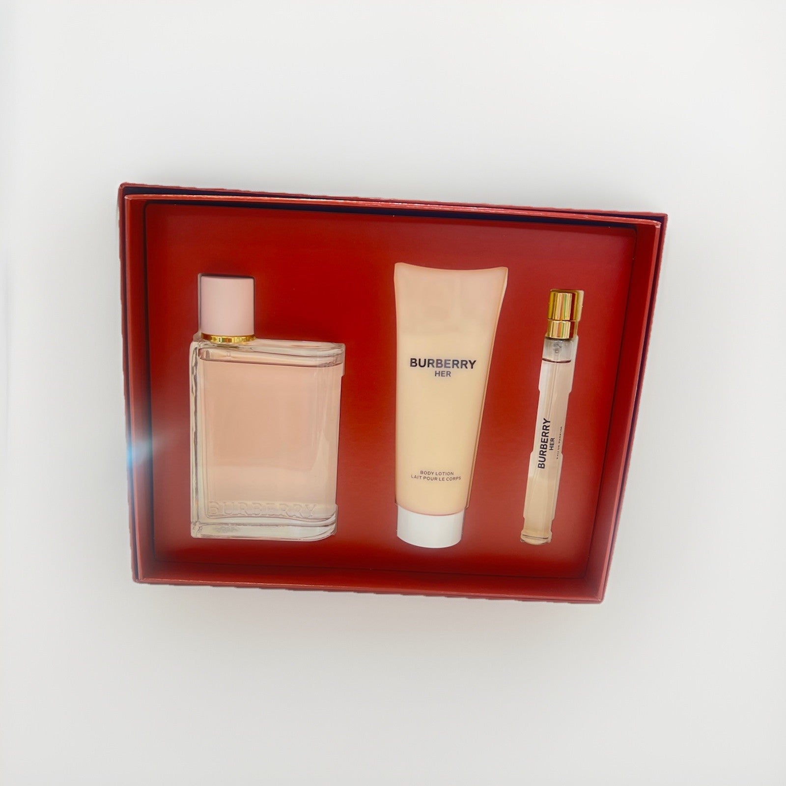 Burberry Her 3pc Gift Set With 3.3oz + 0.33oz Edp Spray +2.5oz B/L