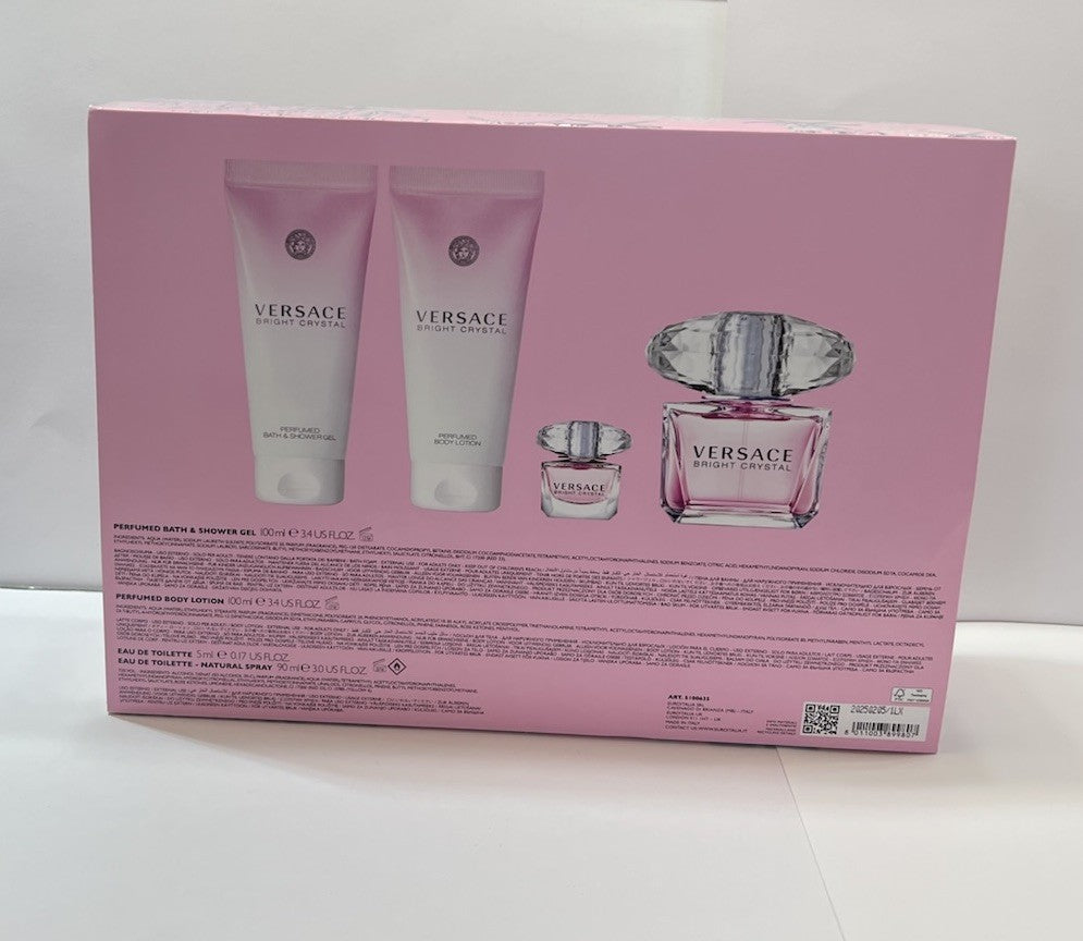 Versace Bright Crystal 4pc Gift Set For Women With 90ml+5ml Edt+100ml Of B/L&SG