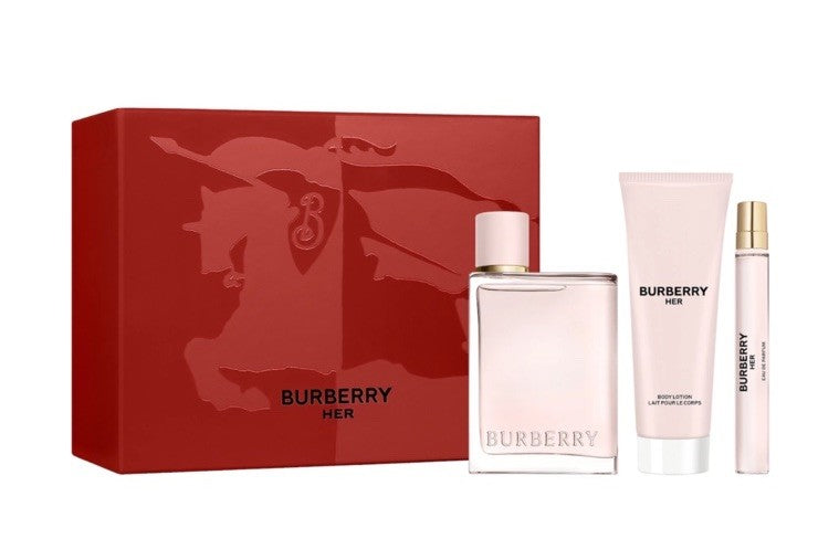 Burberry Her 3pc Gift Set With 3.3oz + 0.33oz Edp Spray +2.5oz B/L
