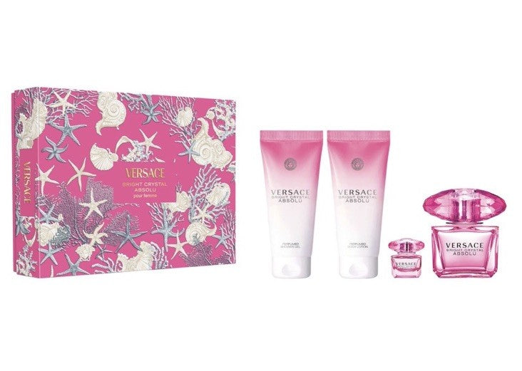 Versace Bright Crystal Absolu 4pc Gift Set With3.4+0.17oz Edp +3.4oz B/L& S/G