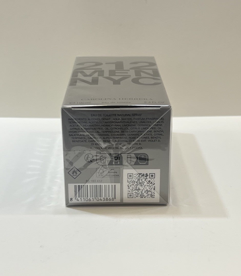 212 NYC Men By Carolina Herrera 3.4oz EDT Spray For Men New In Box