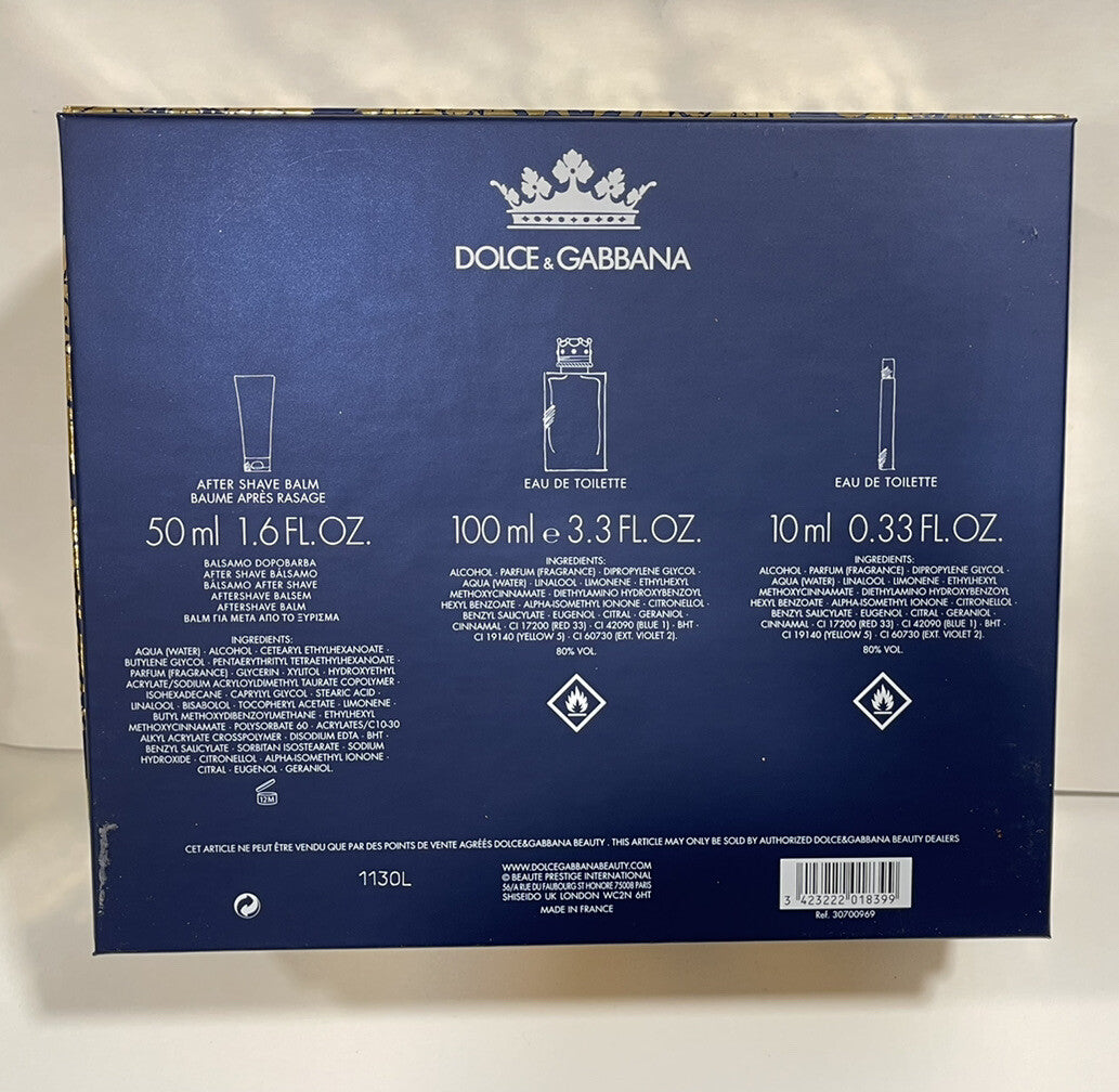 K By Dolce & Gabbana For Men 3pc Gift Set With 3.4oz+0.34oz Edt Spray+1.6oz A/S