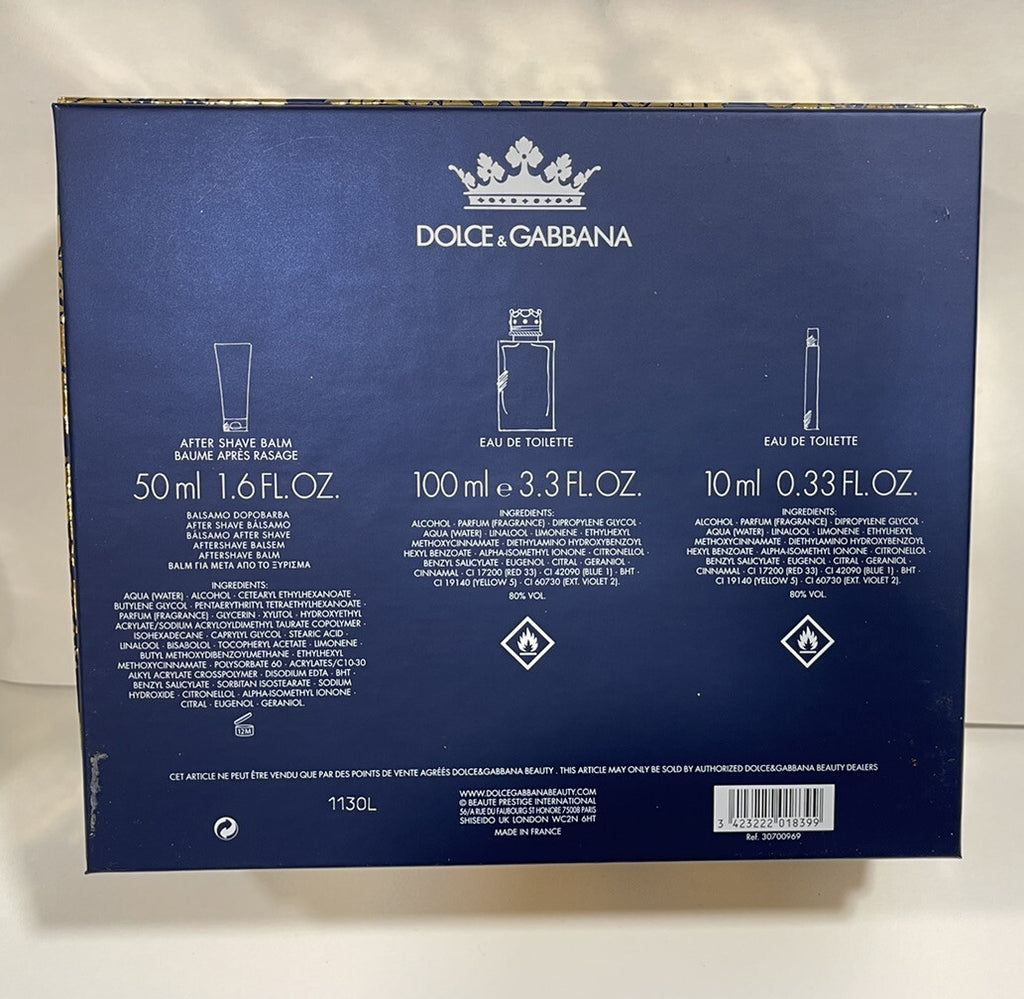 K By Dolce & Gabbana For Men 3pc Gift Set With 3.4oz+0.34oz Edt Spray+1.6oz A/S