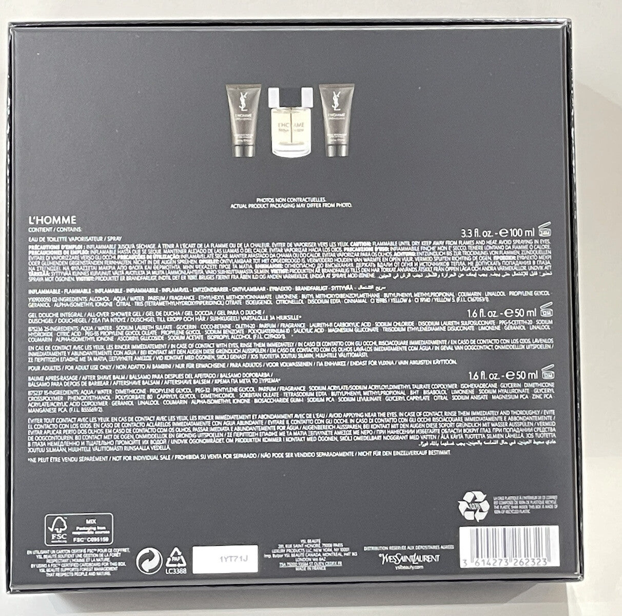Ysl L’homme 3pc Gift Set With 3.4oz Edt+1.6 Body Lition+1.6 Shower Gel