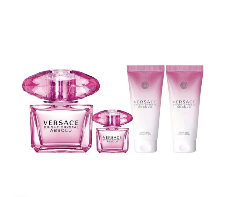 Versace Bright Crystal Absolu 4pc Gift Set With3.4+0.17oz Edp +3.4oz B/L& S/G
