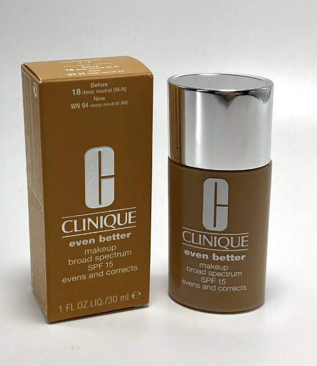 CLINIQUE EVEN BETTER MAKEUP BEFORE 18 (M-N) NOW WN 94 DEEP NEUTRAL (M) 1 OZ BOX